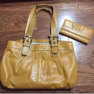 Mustard color Leather Coach Bag & Wallet